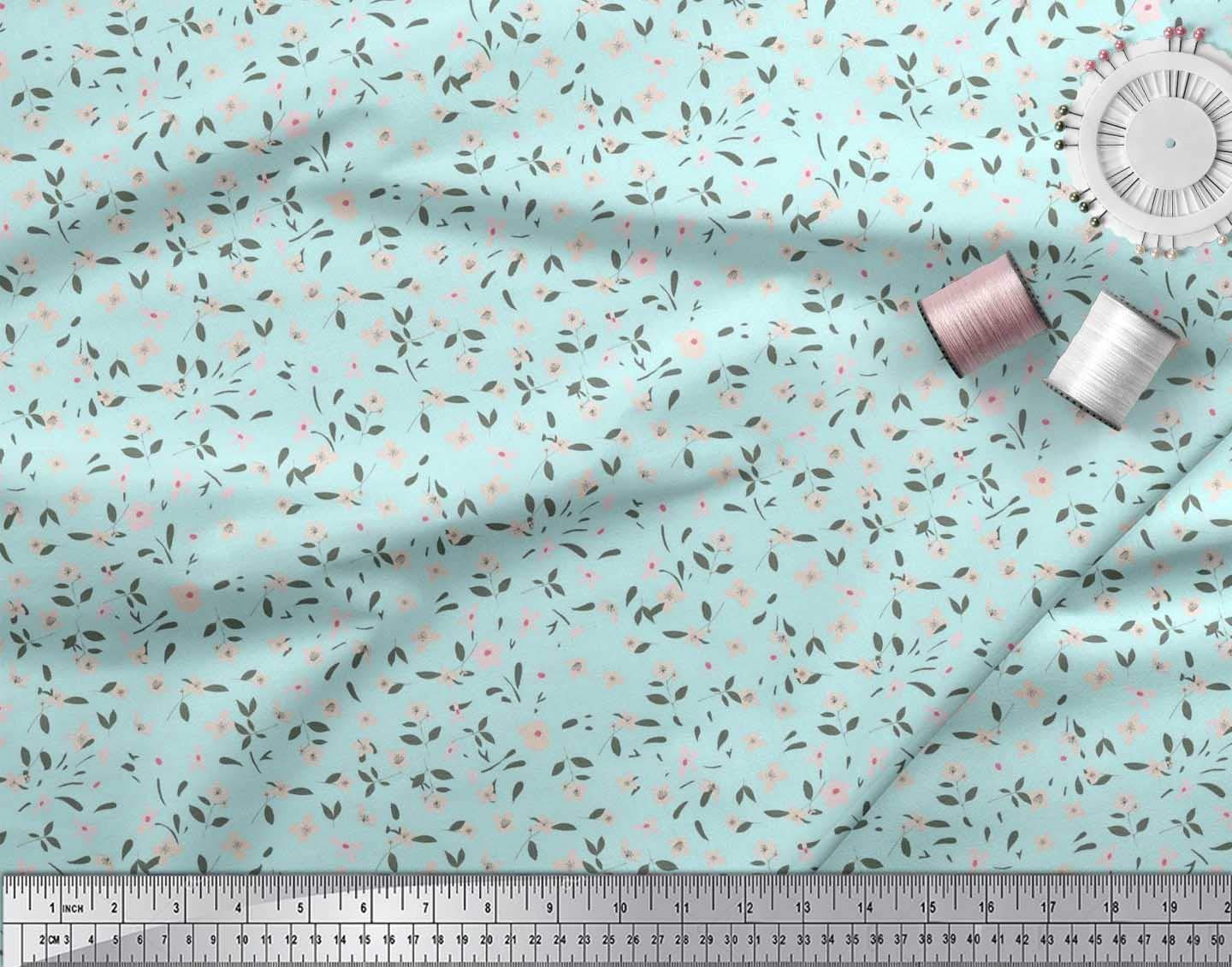 Soimoi 100% Cotton Jersey Fabric by The Yard - 58 Inch Wide Blue Leaves & Floral Print Fabric for DIY Clothing, Dresses, Quilting & Home Decor Projects