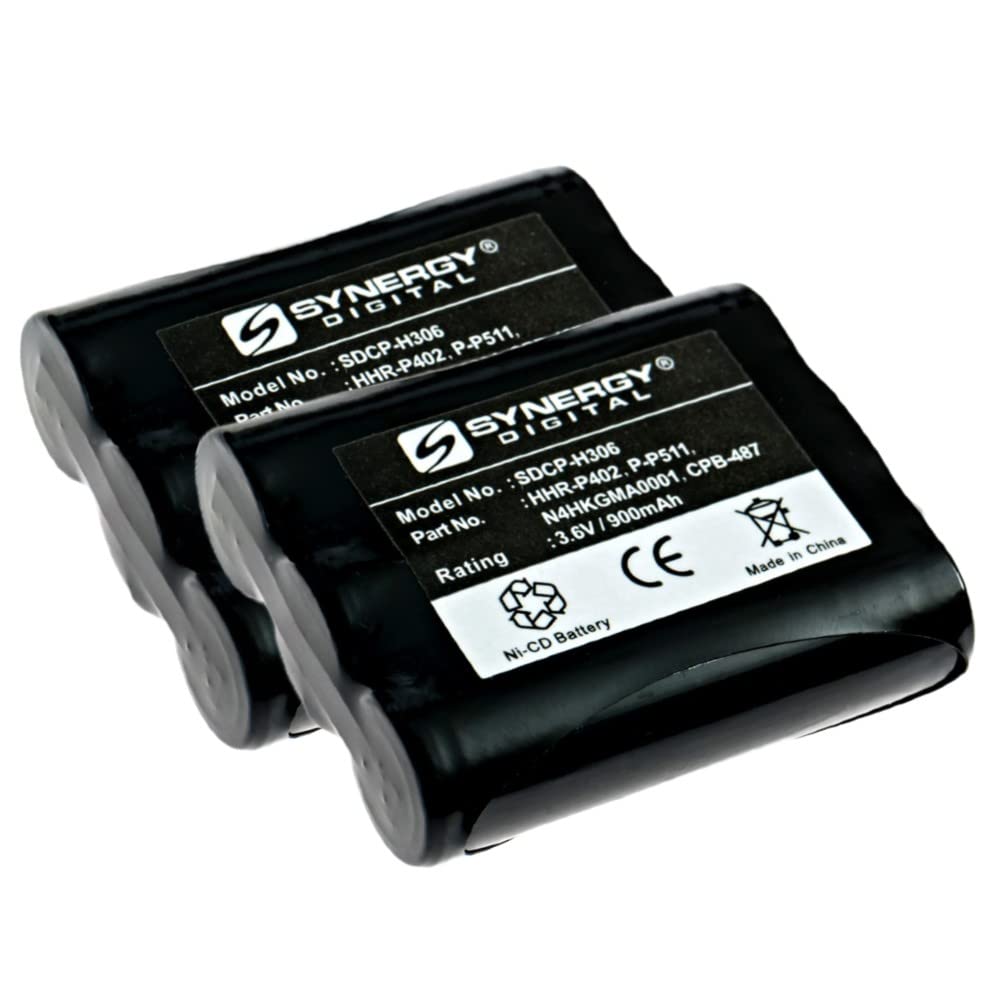 Synergy Digital Cordless Phone Batteries - 2 Pack Ni-CD 3.6V 900mAh Replacement for Panasonic KX-TG2247F & P-P511 - Perfect for Home/Office Cordless Phones with Long-Lasting Power