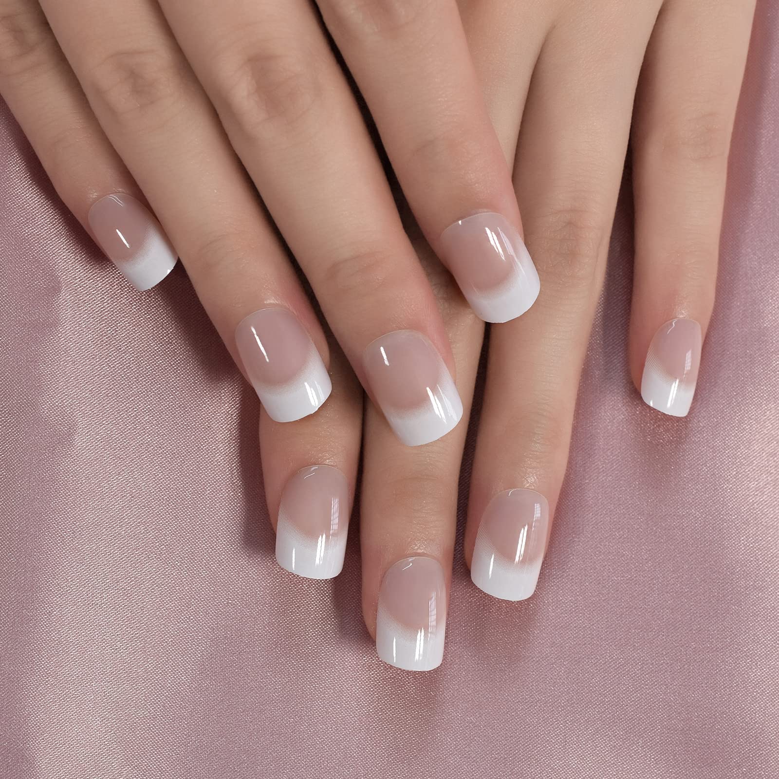 Natural Nude White Press on French Nails - Short Squoval Fake Nails Tips for Salon Manicure | Reusable DIY Artificial Nails for Daily Office & Home Wear | Perfect for Work, Weddings & Special Occasions