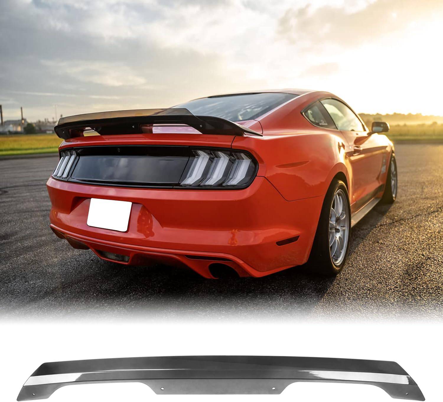 15-23 Ford Mustang 2DR GT500 Smoke Gurney Flap Wicker Bill with Hardware Kit - Aerodynamic Rear Spoiler Upgrade for Enhanced Performance & Track Racing