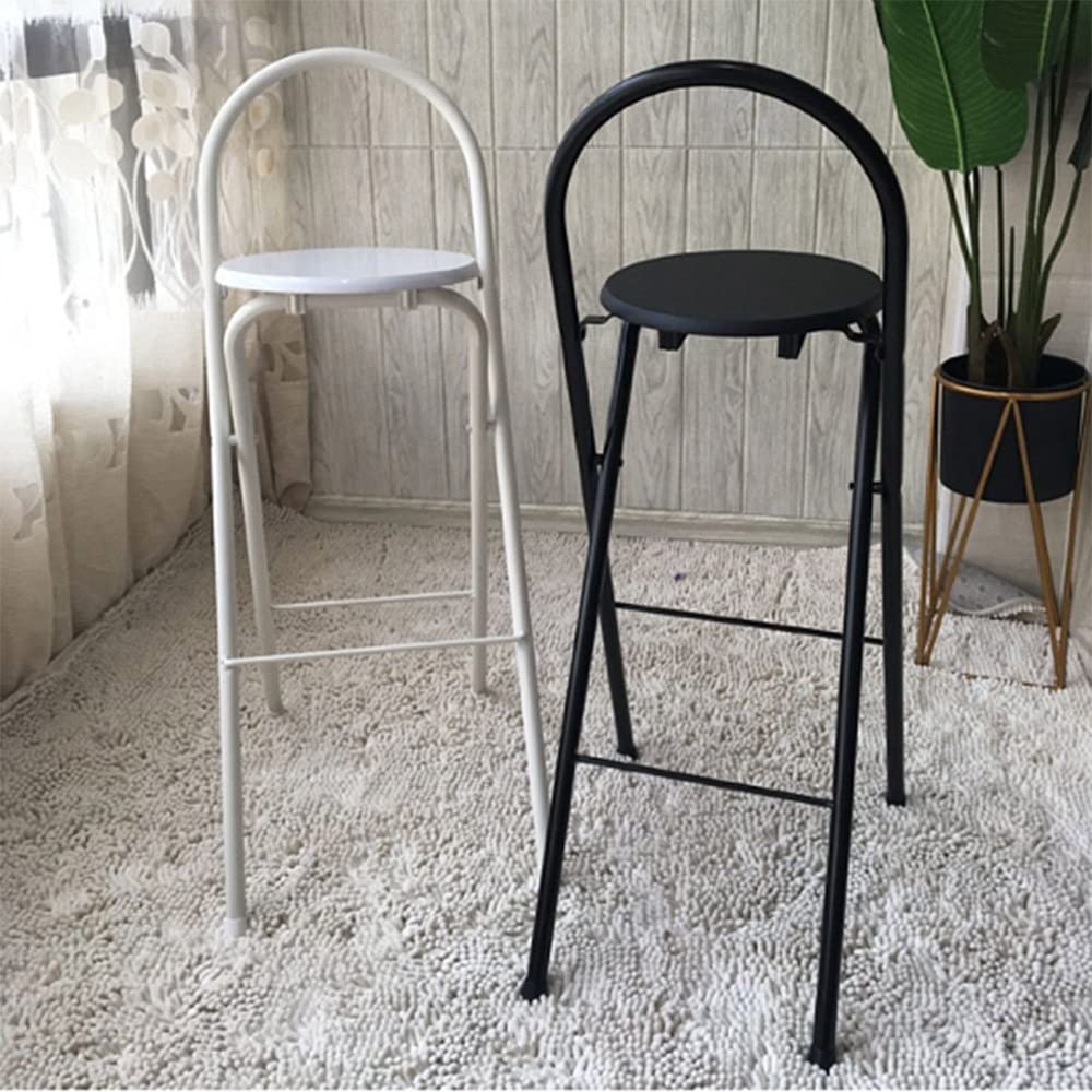 Foldable Bar Stool with Backrest - Adjustable Height Metal Breakfast Stool for Indoor, Garden, Office - Portable & Space-Saving (White/Black) - Perfect for Small Spaces, Kitchen Islands & Outdoor Entertaining