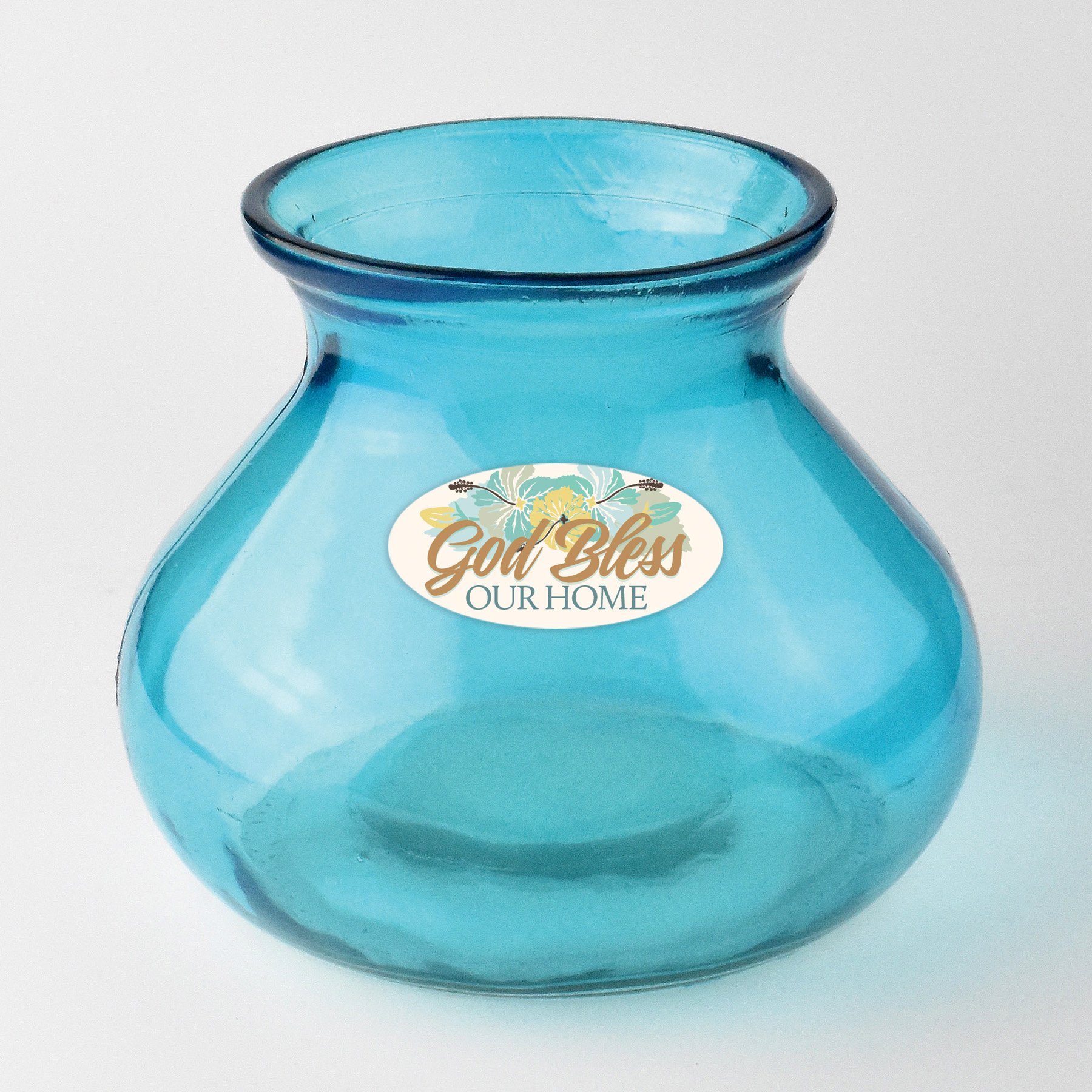 God Bless Our Home - Blue Ceramic Flower Vase for Home Decor, Wedding Centerpieces & Tabletop Arrangements