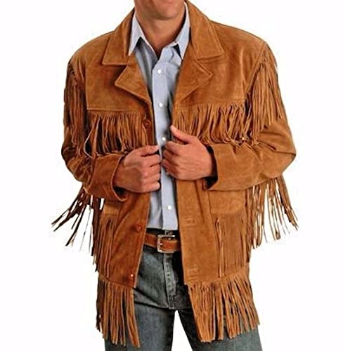 Men's Western Suede Leather Jacket with Fringe & Bone Beads - Vintage Biker Style Cowboy Coat for Men | Perfect for Rodeo, Motorcycle Riding & Country Fashion