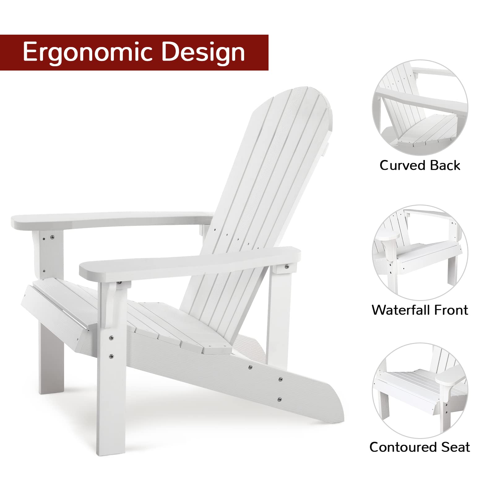 Stoog 4-Piece All-Weather Adirondack Chair Set - Heavy Duty 400 lbs Capacity Outdoor Patio Furniture - Durable Plastic Adirondack Chairs for Backyard, Garden, Deck, Poolside, Beach & Fire Pit - Perfect for Relaxing, Entertaining & Outdoor Gatherings - White