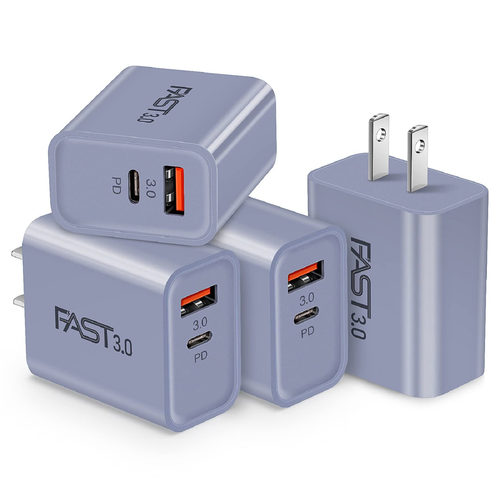 iSeekerKit 20W USB C Wall Charger 4-Pack - PD 3.0 Fast Charging Block with Dual Ports for iPhone 14/13/12/Pro Max/Mini/XR/XS, iPad Pro, Samsung Galaxy (Purple) - Perfect for Home, Office & Travel Charging Needs