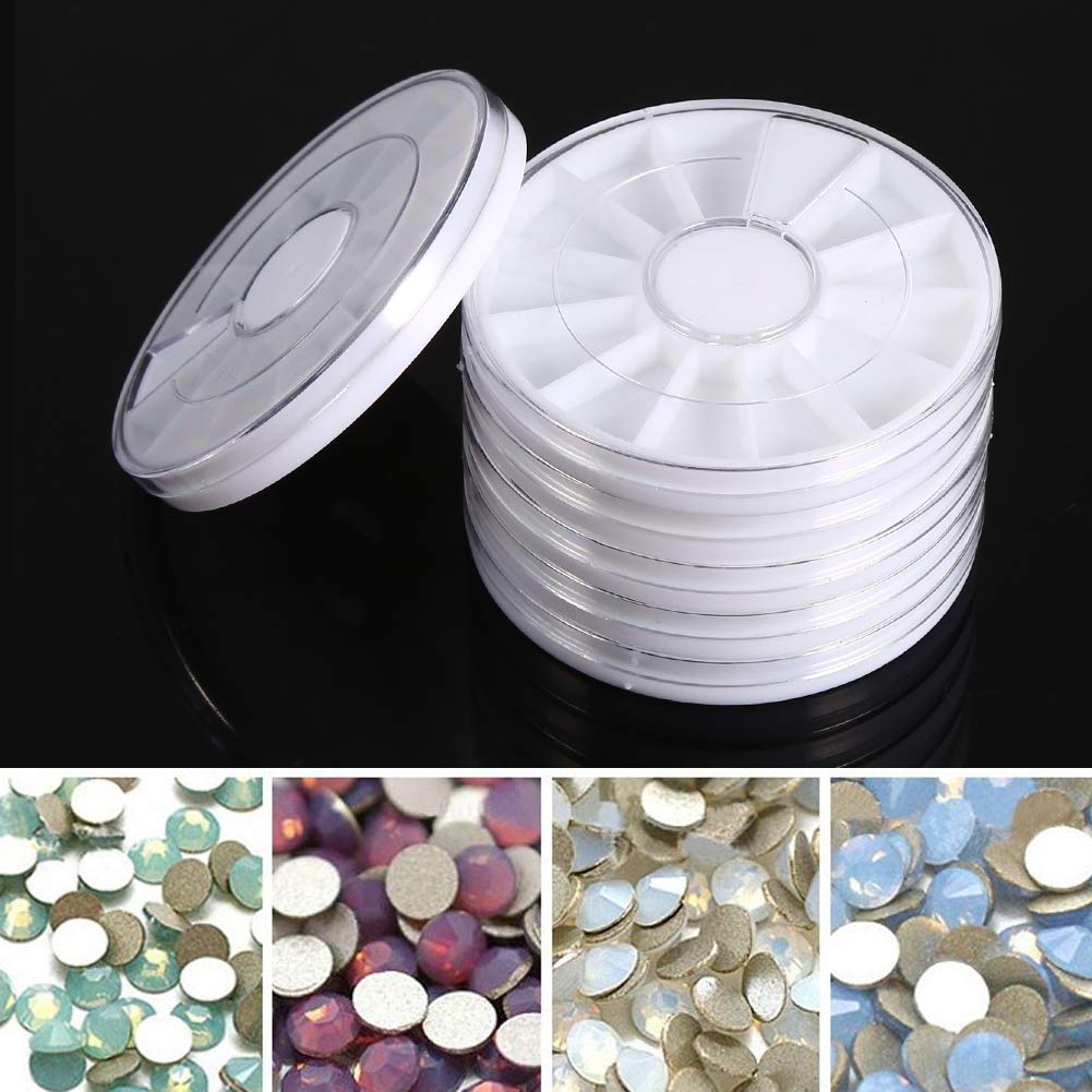 6Pcs/Set 12 Compartments Nail Storage Box - Portable Empty Wheel Organizer for Nail Art Gems & Rhinestones | Durable, Easy to Clean | Perfect for Nail Salons, DIY Manicures & Professional Nail Artists