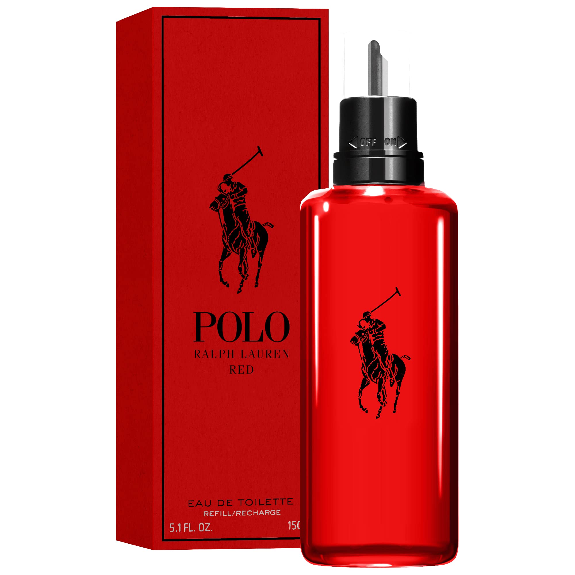 RALPH LAUREN Polo Red Eau de Toilette for Men - Refillable Cologne Set with Woody Spicy Scent (Grapefruit, Saffron, Redwood) - 2.5 oz & 5.1 oz Bottles - Perfect for Date Night, Office & Special Occasions