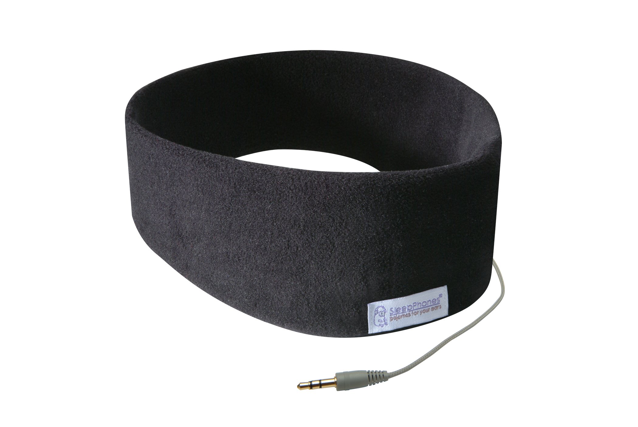 AcousticSheep SleepPhones Classic - Comfortable Corded Headphones for Sleeping, Travel & Relaxation | Original Fleece Headband with Built-in Speakers | Midnight Black (Size S) | Perfect for Insomnia Relief, Meditation & Airplane Travel
