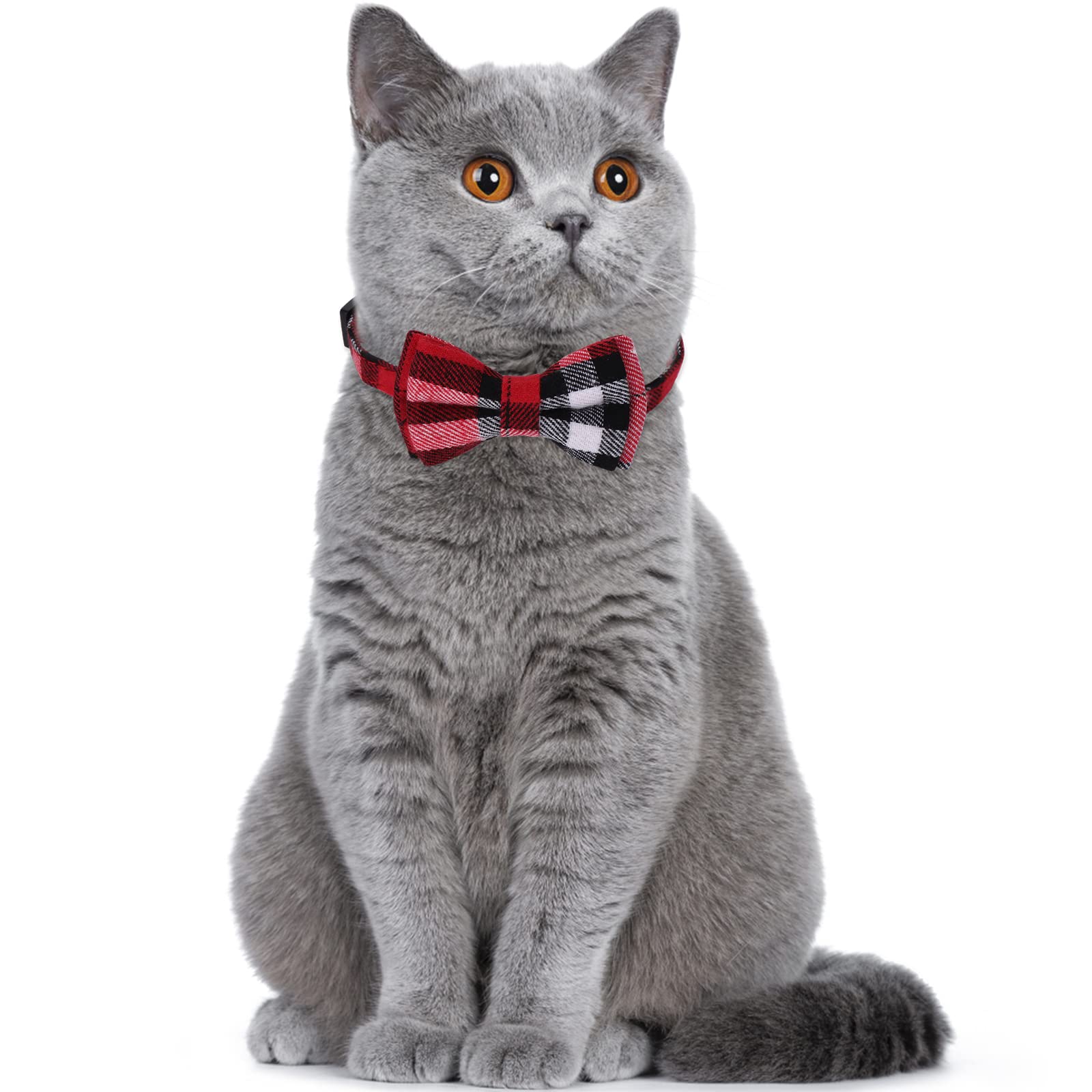 Giantree 4Pcs Adjustable Breakaway Cat Collars with Bow Tie & Bell - Cute Plaid Design 7-12 Inch for Kittens, Cats & Small Dogs - Perfect for Pet Parties, Photo Shoots & Daily Fashion Accessories