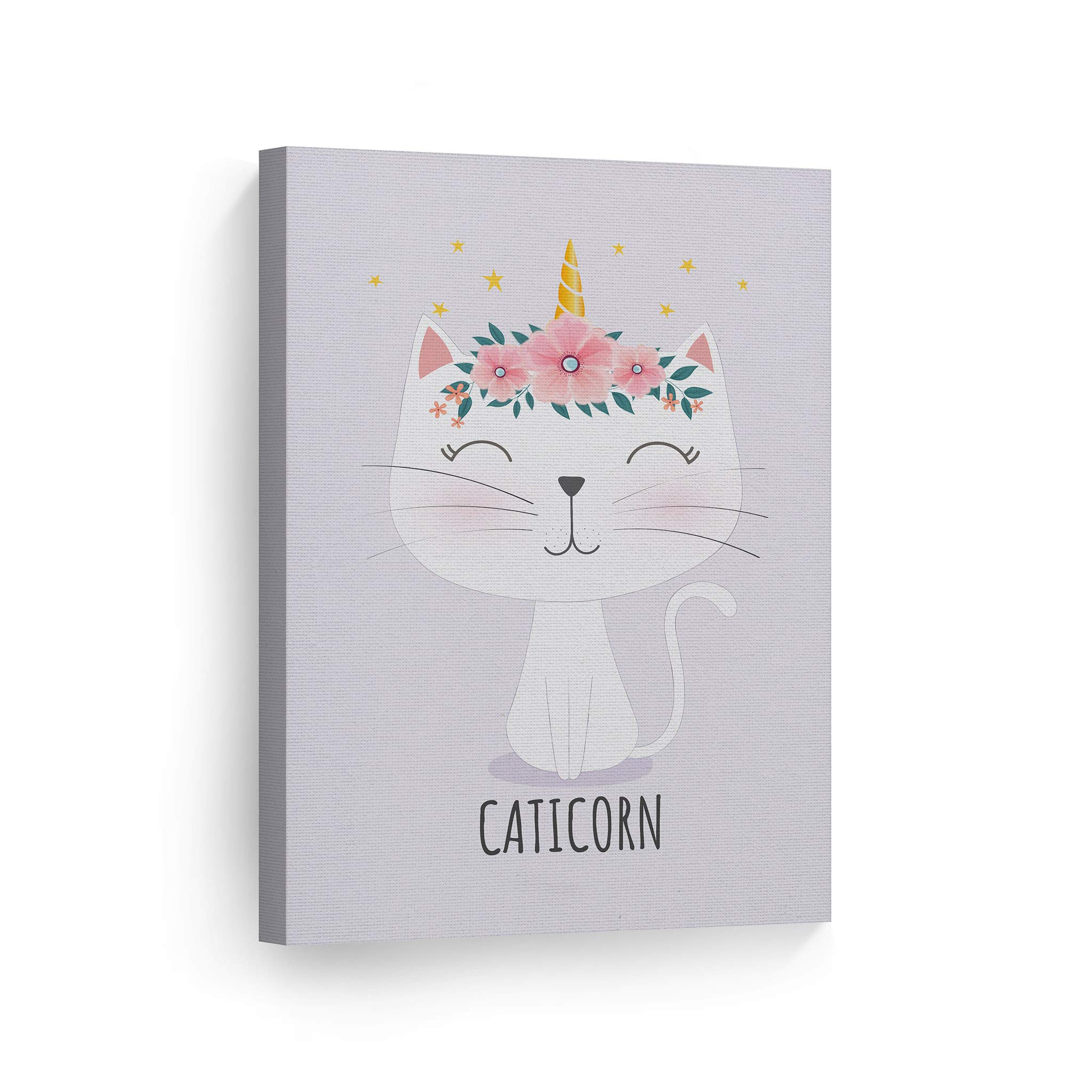 Cute Caticorn Unicorn Canvas Wall Art Print - Purple Background, Ready to Hang, 17x11 Inches - Perfect for Kids Room Decor, Nursery, Baby Room & Unicorn Gifts - Made in USA | Wall Decor for Bedrooms, Playrooms & Birthday Presents