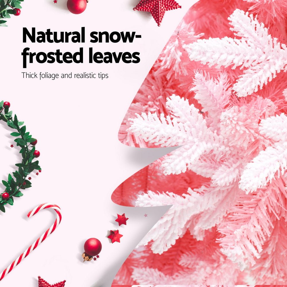 1.8m Pink Christmas Tree with 810 Tips - Snowy Xmas Party Decor for Home, Office & Holiday Celebrations