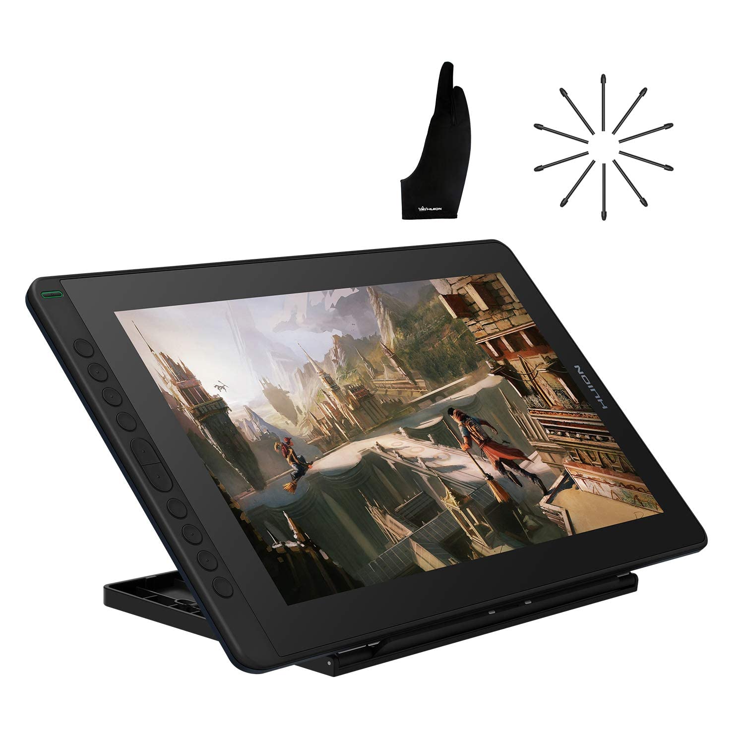 HUION KAMVAS 16 Drawing Tablet (2021 Model) with 10-Pack PN05A Replacement Nibs & Artist Glove - Digital Art, Illustration, Animation for Beginners & Professionals