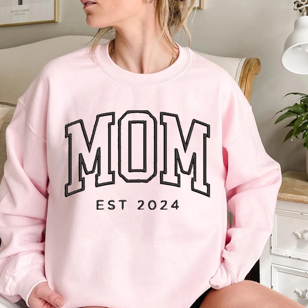 Pamaheart Personalized Embroidered Mom Sweatshirt - Custom Mom Hoodie with Name - Thoughtful Gift for Women, Grandma & Mama - Perfect for Christmas, Mother's Day & Family Gatherings - Cozy Lounge Wear for Everyday Comfort