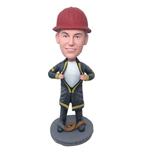 Personalized Firefighter Bobblehead - Custom Clay Figurine Gift for Fireman Birthday, Husband & Boyfriend | Cake Topper & Home/Office Decoration