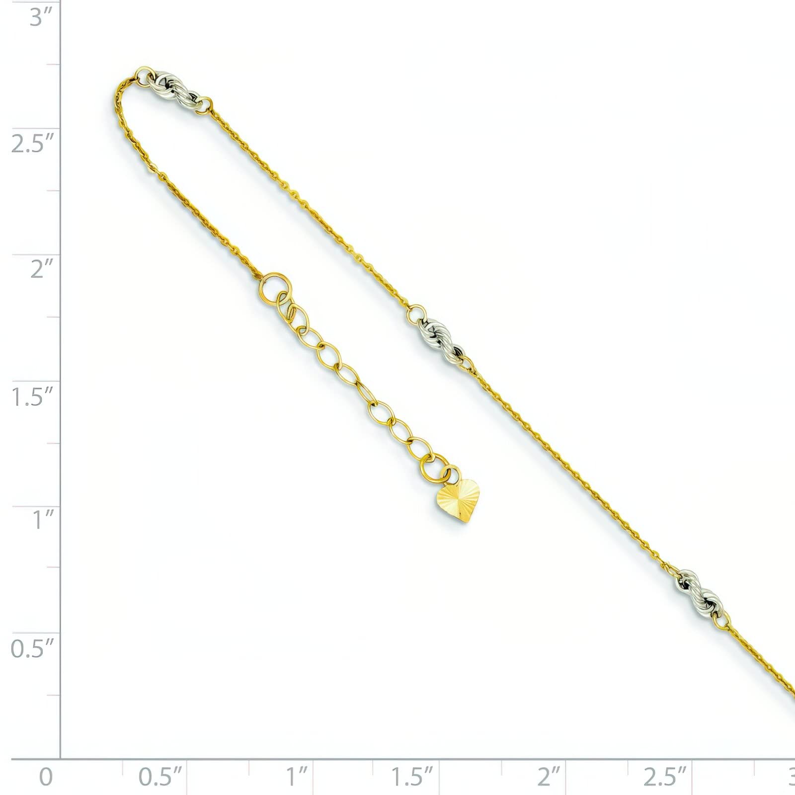 14K Gold Two Tone Cable & Rope Chain Anklet with 1
