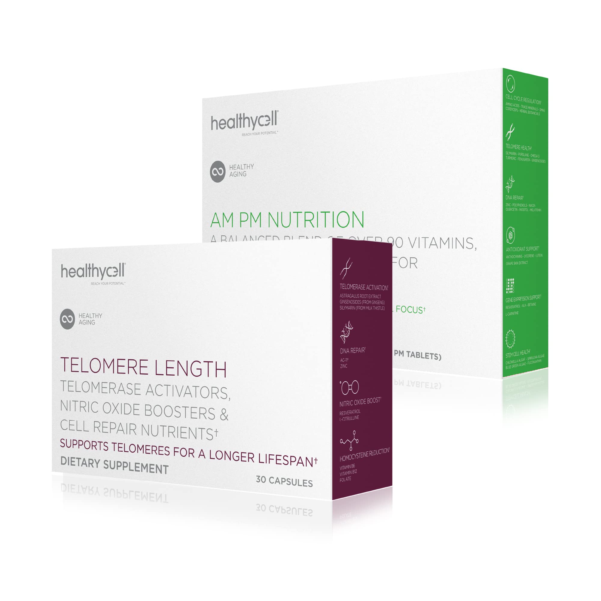Healthycell Telomere Length + AM PM Supplement | Natural Anti-Aging Multivitamin for DNA Repair & Telomere Support | Boosts Energy, Sleep & Cellular Health | Perfect for Daily Wellness & Anti-Aging Routine