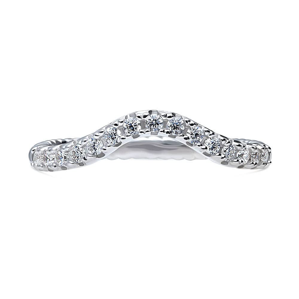 BERRICLE Sterling Silver Woven Wedding Band Set - Round Cut Cubic Zirconia CZ Wishbone Curved Half Eternity Ring for Women, Rhodium Plated Size 4-10 - Perfect for Anniversaries, Engagements & Bridal Jewelry Gifts