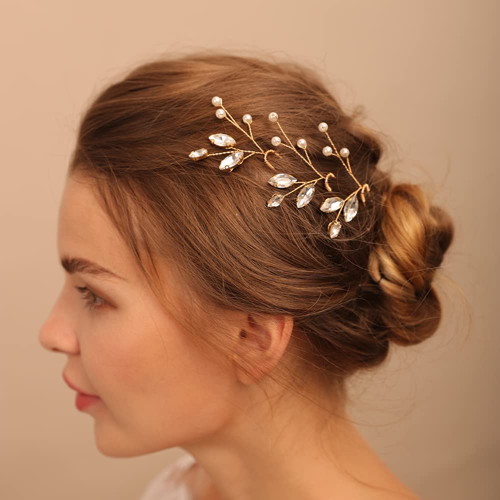 Elegant Silver Pearl Rhinestone Bridal Hair Pins - Handmade Wedding Hair Accessories for Brides & Women (3PCS Set, Gold) | Perfect for Wedding, Prom, Party & Special Occasions