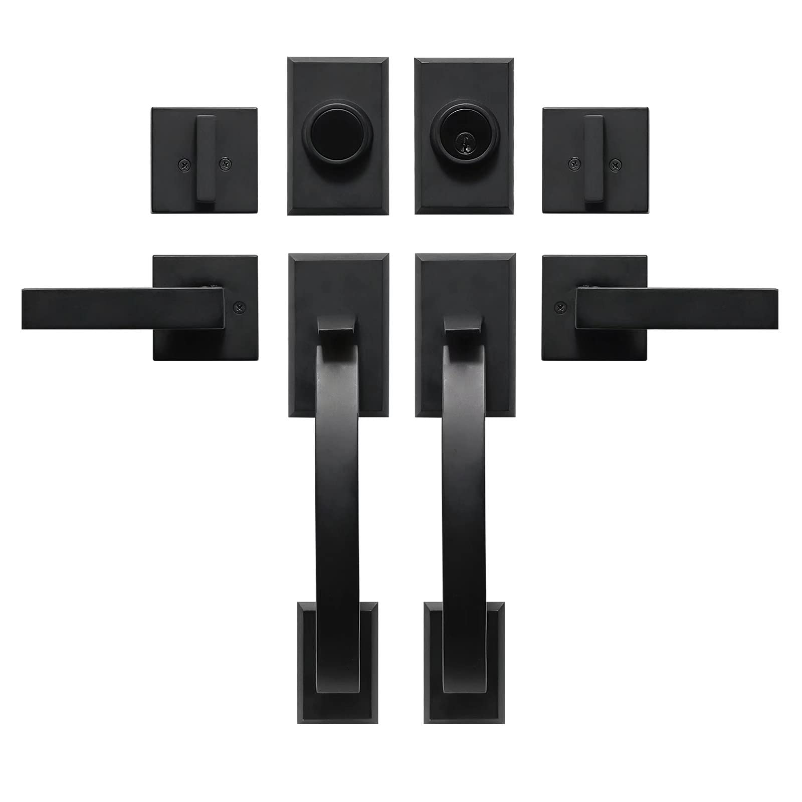 **Heavy Duty Matte Black Double Front Door Handle Set with Lever - Durable Entry & Office Door Handleset for Enhanced Security & Style**    *(Perfect for Front Doors, Office Entrances, and High-Traffic Areas – Adds Elegance & Durability to Any Space!)*