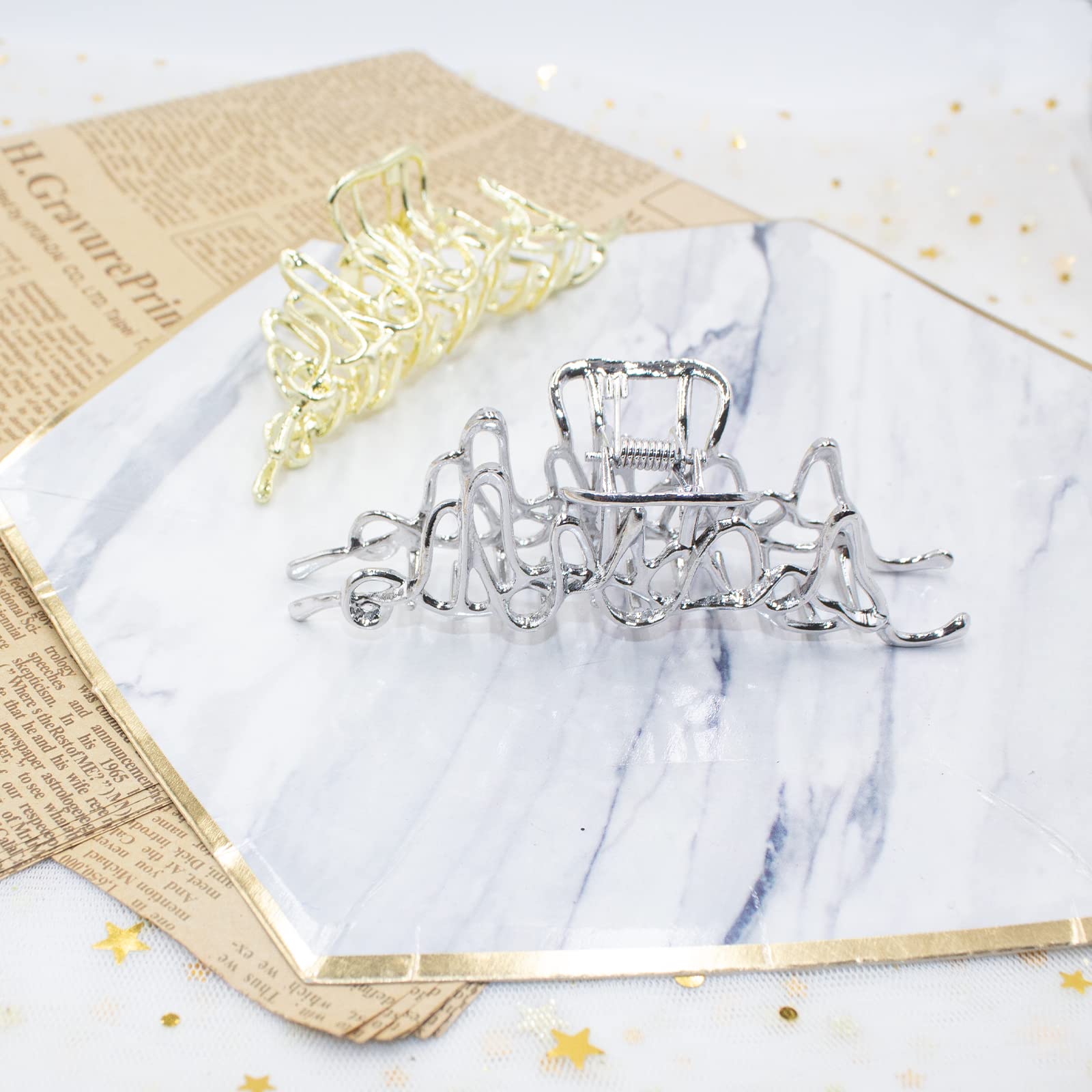 4.3 Inch Gold & Silver Metal Hair Claw Clips for Women - Large Alligator Hair Barrettes Jaw Clips for Thick & Curly Hair - Perfect for Updos, Ponytails & Everyday Hairstyles