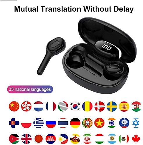 Portable Bluetooth Smart Language Translator Device - Multi-Language Electronic Translator for Travel, Business & Learning | Wireless Headset for Sports & Meetings | Black