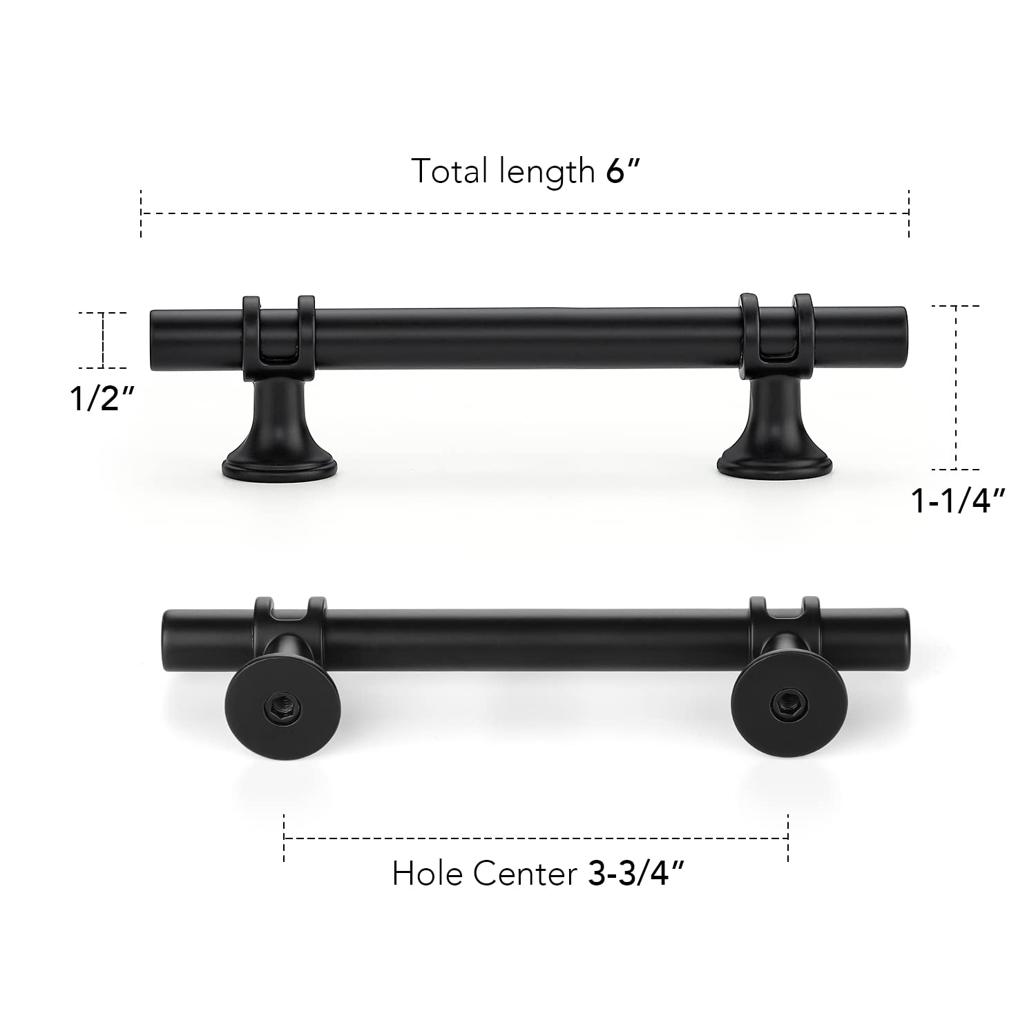 15 Pack 3-3/4 Inch Matte Black Cabinet Handles - 6 Inch Overall Length Kitchen Cabinet Pulls & Drawer Hardware for Modern Home, Office & RV Cabinets