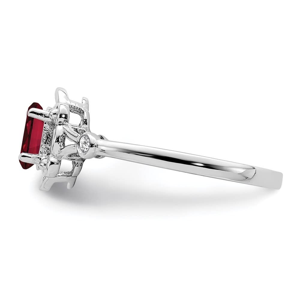 925 Sterling Silver Created Ruby & Diamond Solitaire Ring for Women - Size 10 | Elegant Engagement, Wedding, Anniversary Gift | Dainty Everyday Jewelry for Special Occasions