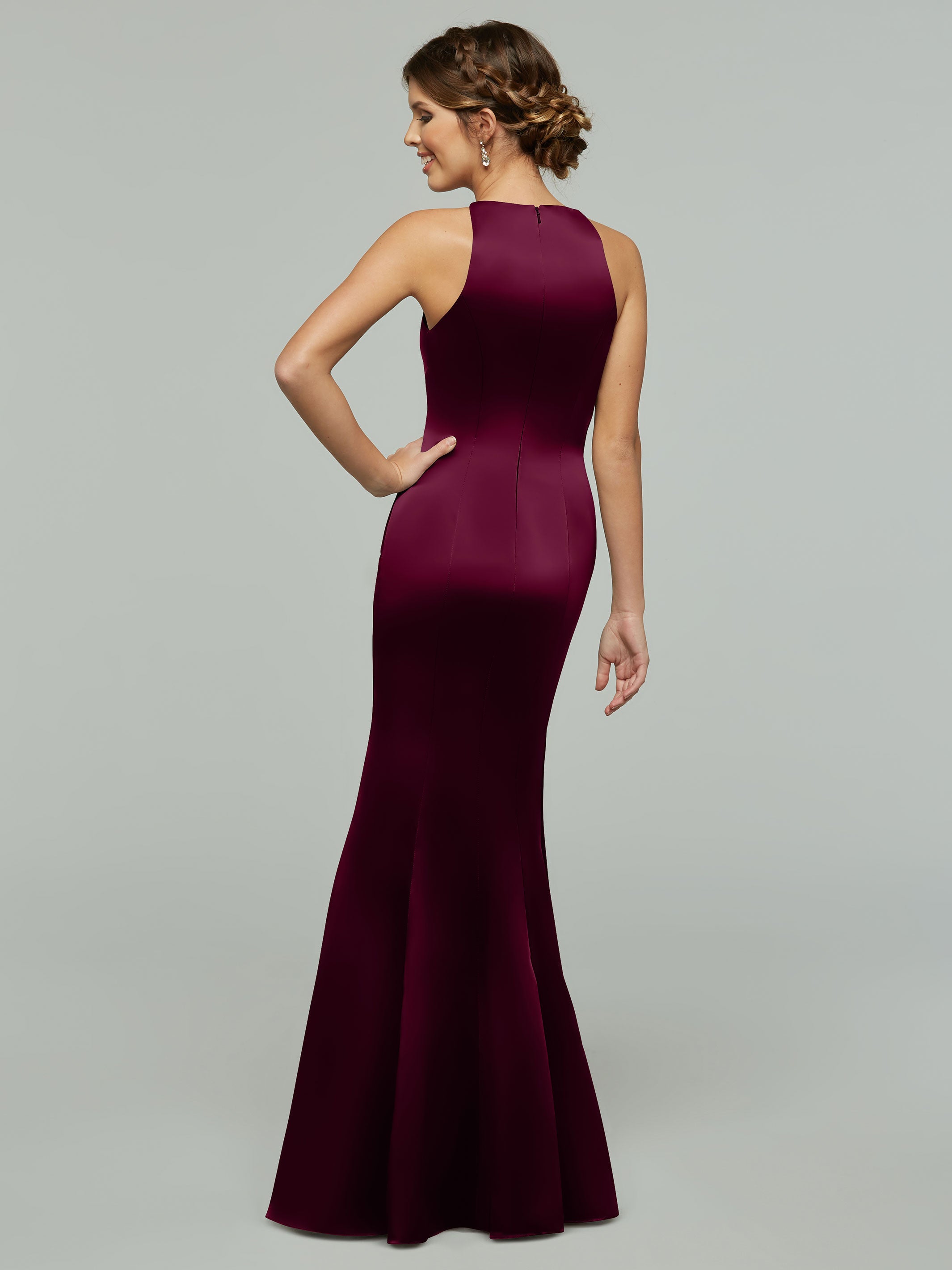 Elegant 80071 Mermaid Satin Bridesmaid Dress with Halter Neckline - Perfect for Weddings, Proms & Formal Events