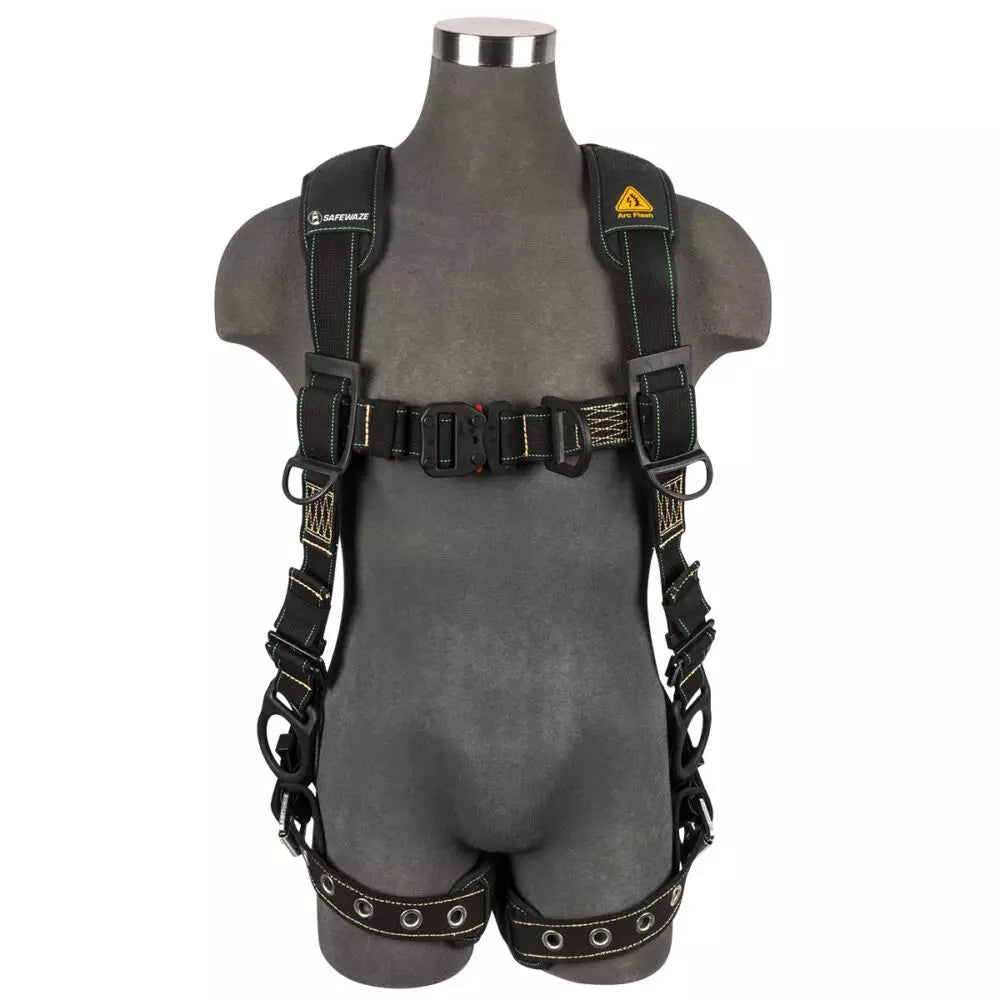 Arc Flash Full Body Harness with DE 3D, DE QC Chest, DE FD & TB Legs - Heavy Duty Fall Protection for Construction, Roofing & Industrial Work Safety