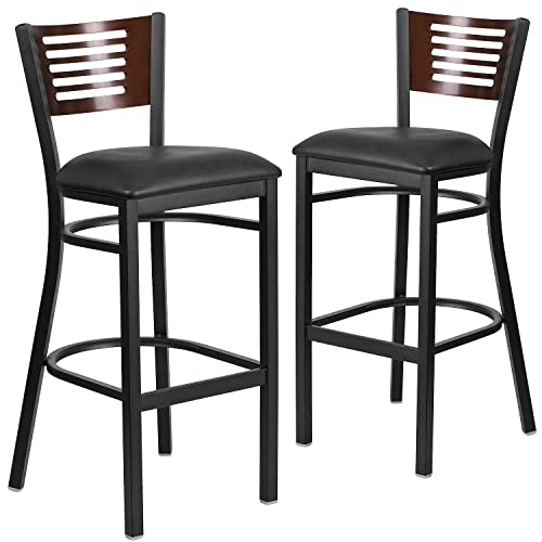 Walnut Wood Back/Black Vinyl Seat/Black Metal Frame