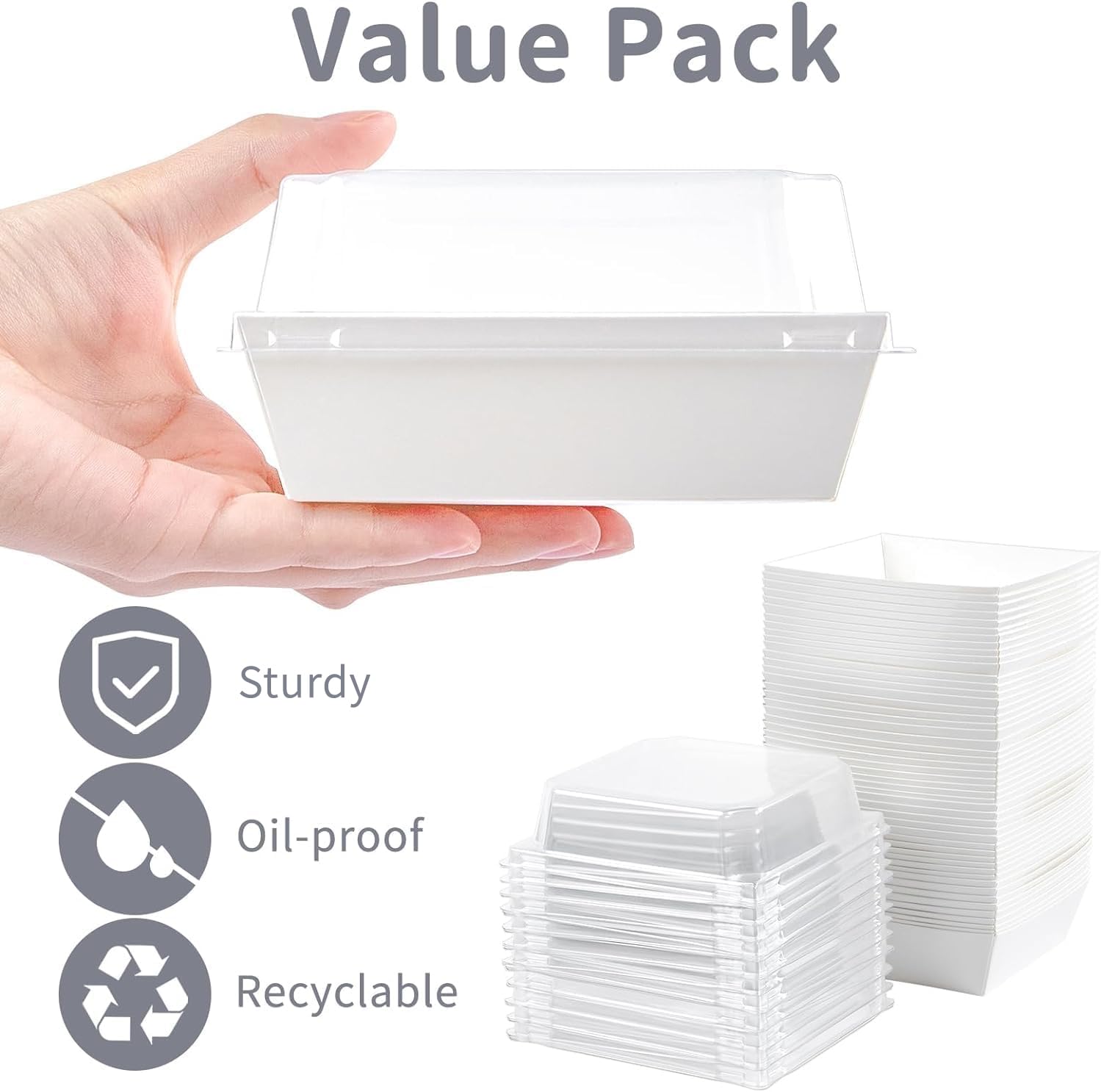 50 Pack Small Charcuterie Boxes with Clear Lids - 4 Inch Disposable Bakery Dessert Boxes for Cookies, Cake Slices, Mini Cakes, Chocolates & Strawberries | Perfect for Party Favors, Wedding Treats, Gift Packaging & Takeout Food Containers (White)