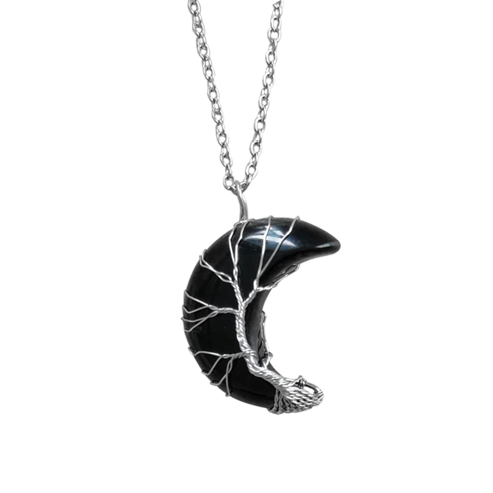 Natural Stone Tree Necklace - Handmade Moon Winding Double Layer Pendant Necklace for Women | Boho Jewelry Gift for Nature Lovers, Spiritual Healing & Everyday Wear