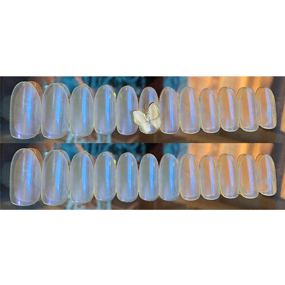 Xerling 24Pcs Ballerina Fake Nails - Glossy 3D Silver Gold Butterfly Glitter Acrylic False Nails | Full Cover Long Press on Nails for Women & Girls | Jelly Gel Nails Art Tips (Blue) | Perfect for Parties, Weddings & Special Occasions