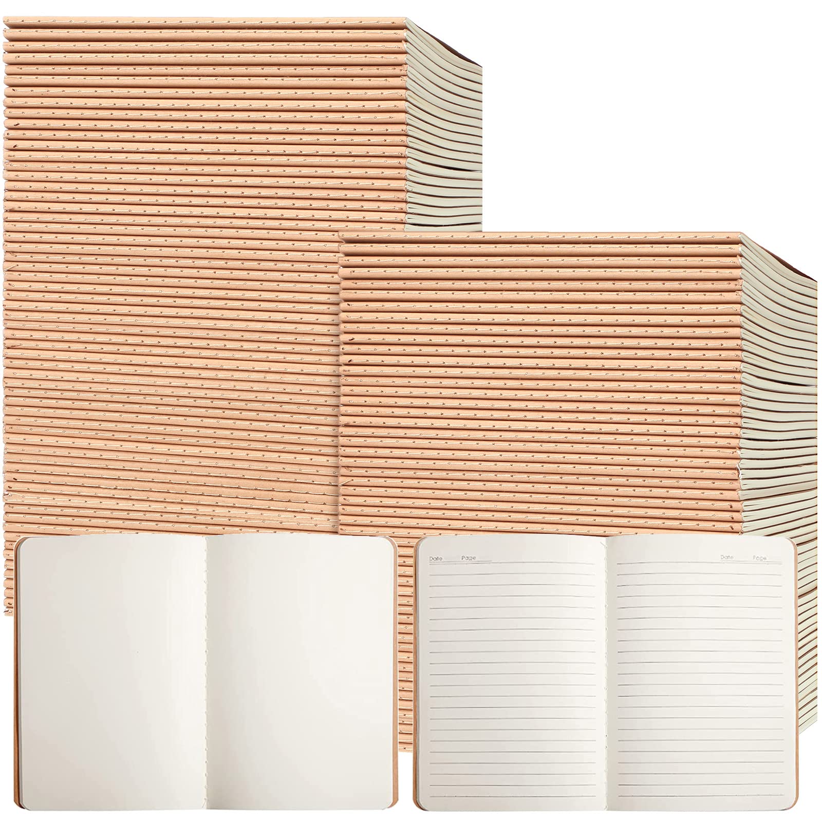 48-Pack A5 Kraft Paper Notebooks - 8.3 x 5.5 Inch Blank Journals for Travelers, Students & Office Use - 68 Pages/34 Sheets Bulk Journals (Mixed Styles) - Perfect for Journaling, Note-Taking, Sketching & Gift Giving