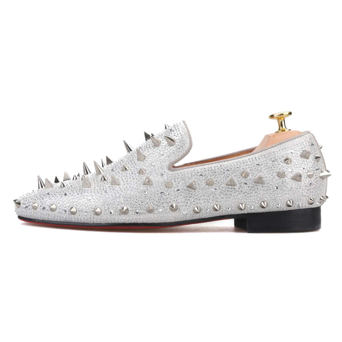 FERUCCI Men's Silver Spiked Loafers with Crystal Rhinestones - Stylish Comfort for Casual Outings & Evening Events