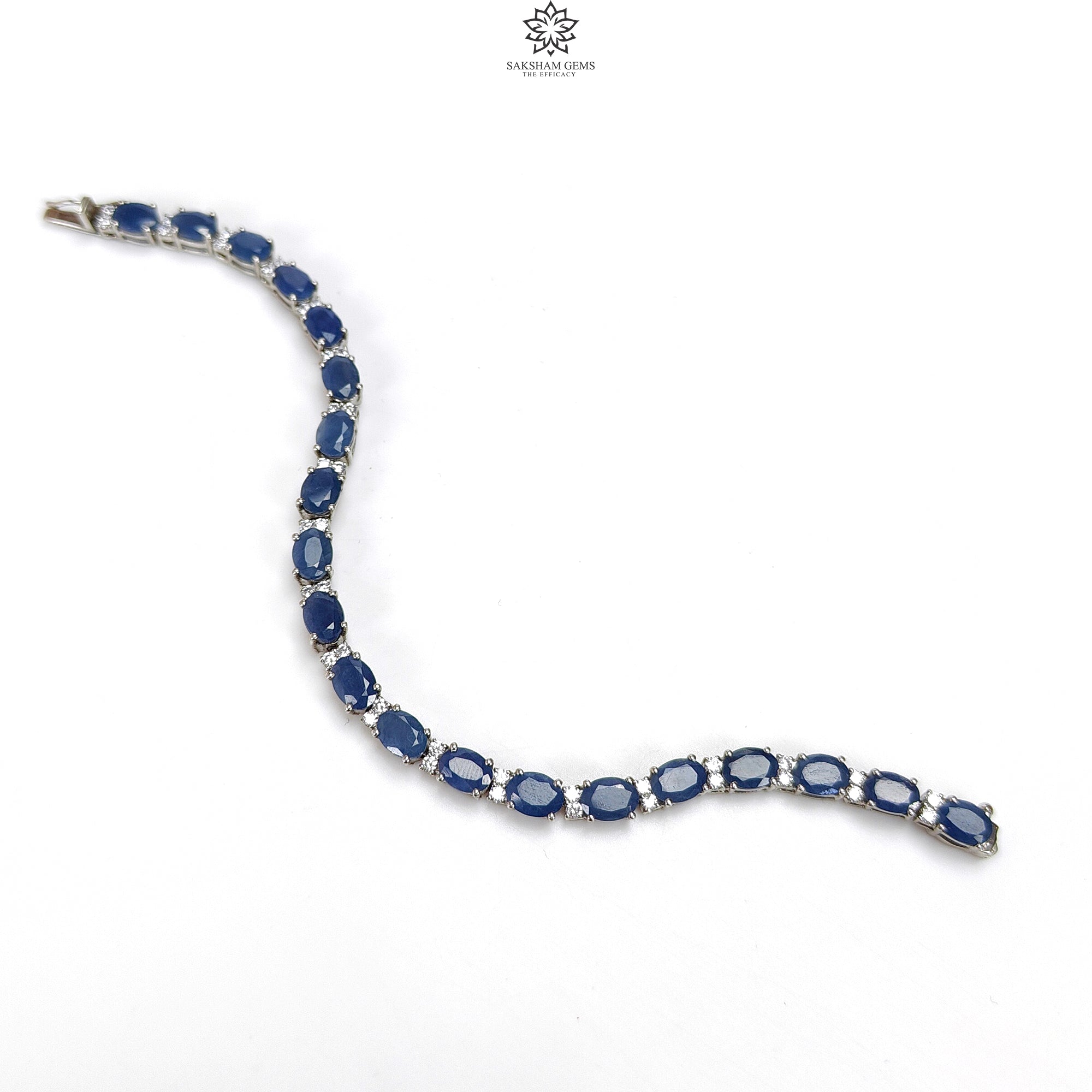925 Sterling Silver Tennis Bracelet with Natural Blue Sapphire & CZ Stones - 7.5 Inch Oval Cut Prong Set Jewelry for Women, Gift for Anniversary, Wedding, Birthday (13.30g)