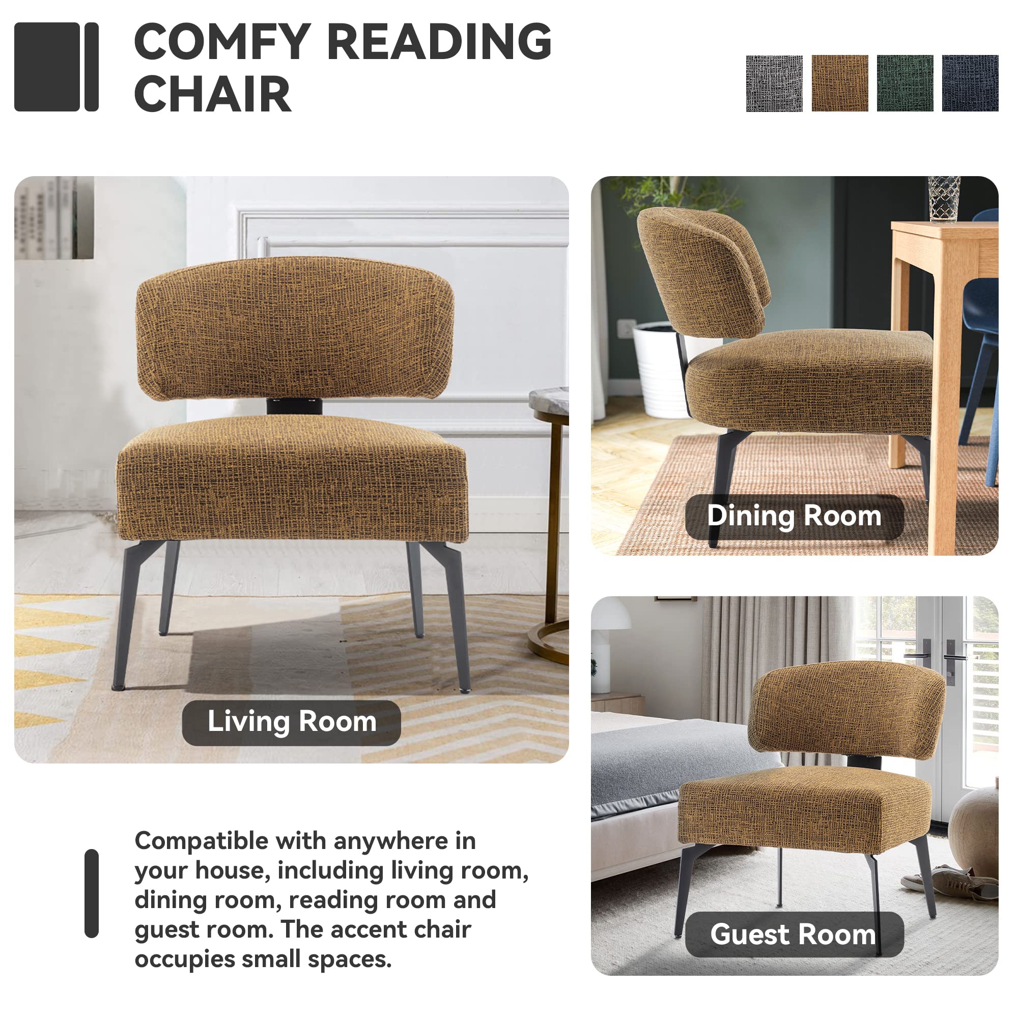 Mid Century Modern Accent Chair - Linen Upholstered Comfortable Reading Chair for Small Spaces, Living Room, Bedroom & Office Waiting Room - Yellow Sofa Chair | Perfect for Relaxing, Reading & Home Decor