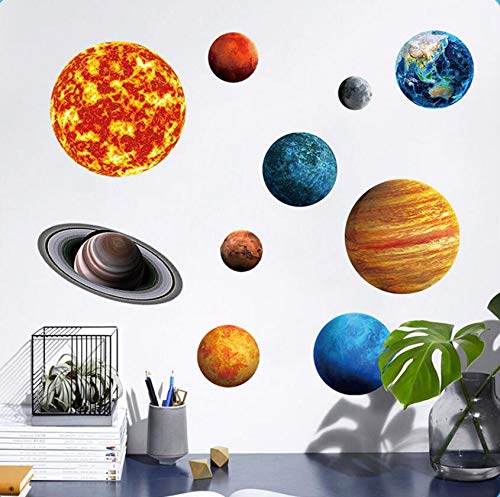 10PCS DIY Planets Wall Stickers - PVC Luminous Solar System Glow in The Dark Decals for Kids Room & Home Decor - Perfect for Bedroom, Nursery, and Classroom Space Theme
