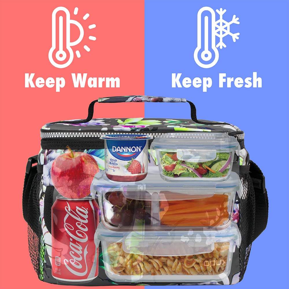 OPUX Insulated Lunch Bag for Men & Women - Leakproof Floral Grey Lunch Box for Work & School - Portable Soft Cooler Bag with Adjustable Shoulder Strap - Perfect for Adults & Kids (14 Can/8L Capacity) - Ideal for Office, Picnics, Hiking & Daily Commute