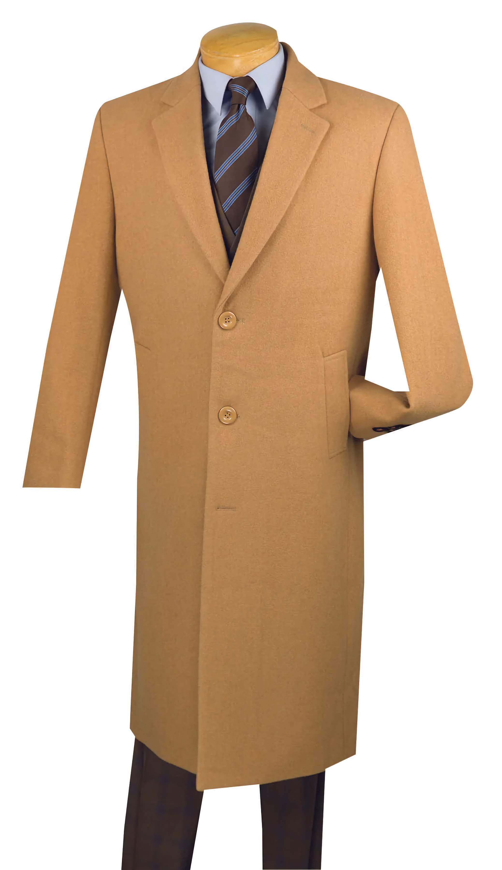 Milano Collection Men's Winter Fall Dress Top Coat - 48 Long Camel Color for Business & Formal Occasions | Warm Wool Overcoat for Office, Weddings & Events