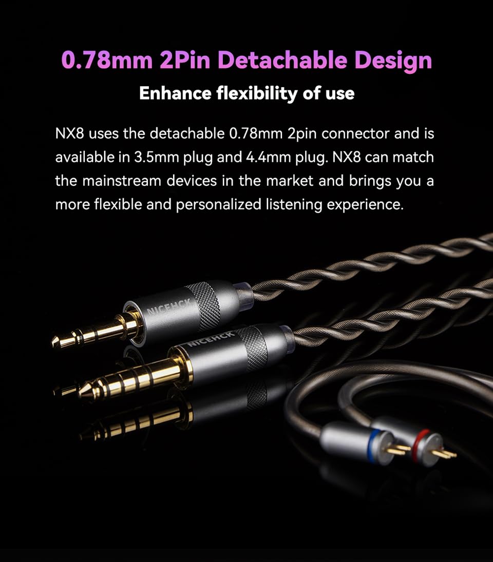NX8 Hybrid 8 Drivers In-Ear Monitor (1DD+6BA) - HiFi Bass Noise Isolating Wired Earphones for Audiophiles & Musicians | Professional Gaming Earbuds with Stereo Sound & Comfort Fit | Perfect for Studio Recording, Live Performances & Competitive Gaming (3.5mm No Mic)