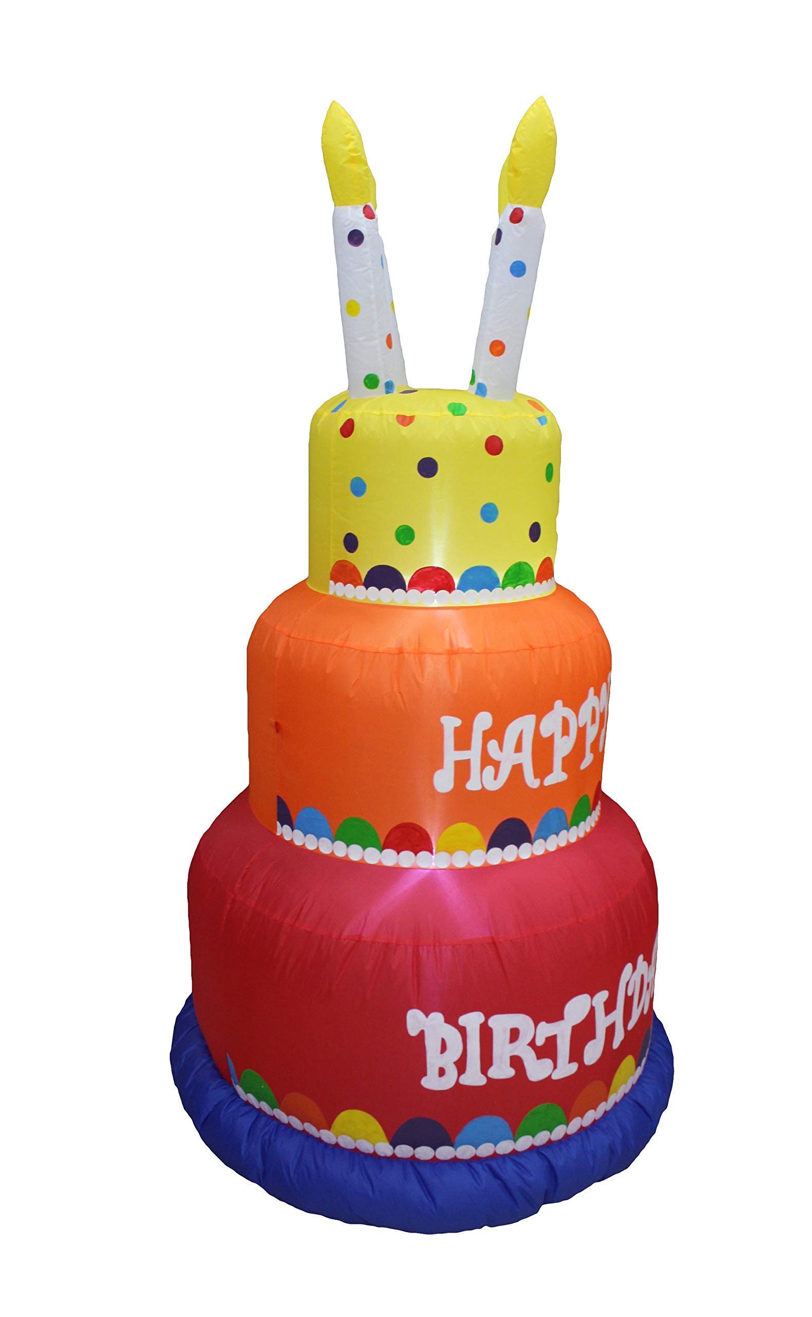 6ft Happy Birthday Inflatable Cake with Candles & 4ft Inflatable American Flag Uncle Sam Hat with Lights - Patriotic Party Decorations Bundle for Outdoor Celebrations, Backyard BBQs, and Independence Day Events