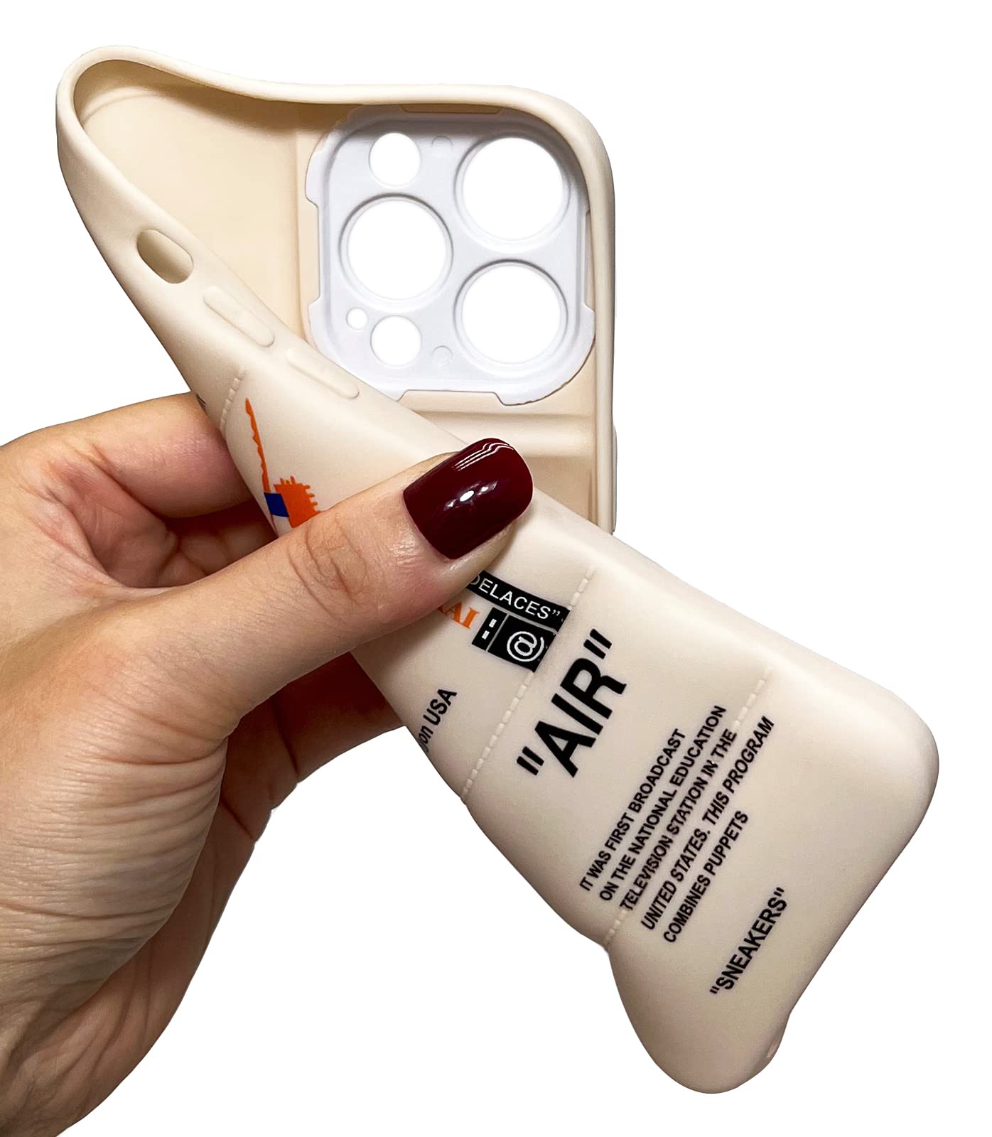 Puffer Silicone Sneaker-Inspired Phone Case for iPhone 12 Pro Max (6.7 inch) - Soft TPU Full Body Protective Cover with Cool Label Pattern (White) | Durable & Stylish for Sports, Gym & Everyday Use