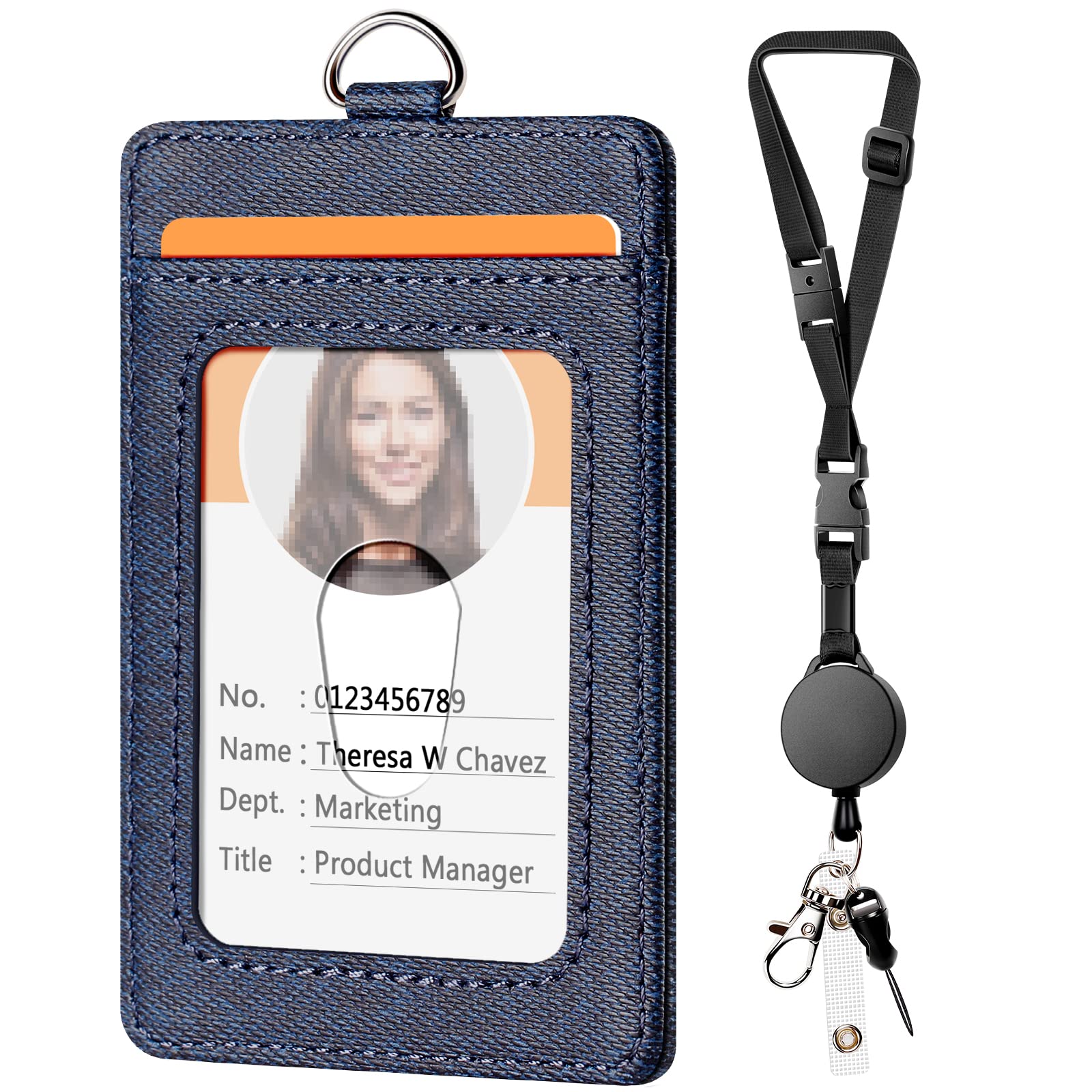 Leather Badge Holder with Retractable Lanyard - Quick Release for Office & School ID Cards