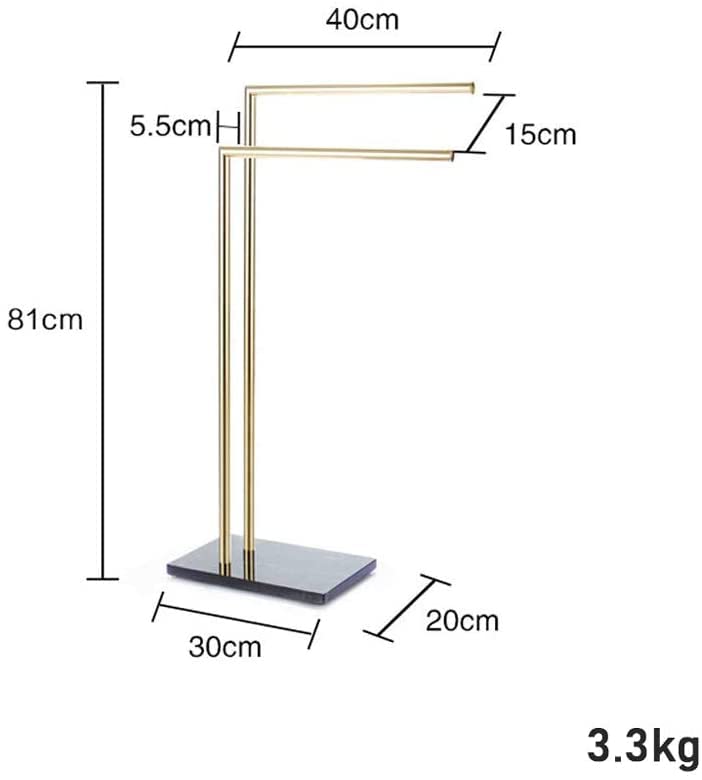 Modern Freestanding Towel Rack - Double L Shape Metal Brass Towel Holder with Marble Base | 31.5 Inch Bathroom & Kitchen Towel Drying Stand | Perfect for Spa, Guest Bath, or Luxury Home Decor