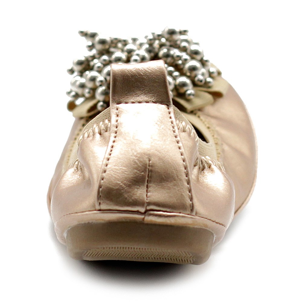 Ollio Women's Ballet Flats - Soft Comfortable Dance Shoes with Silver Bead Accent for Ballet, Dance Class, Wedding, and Casual Wear