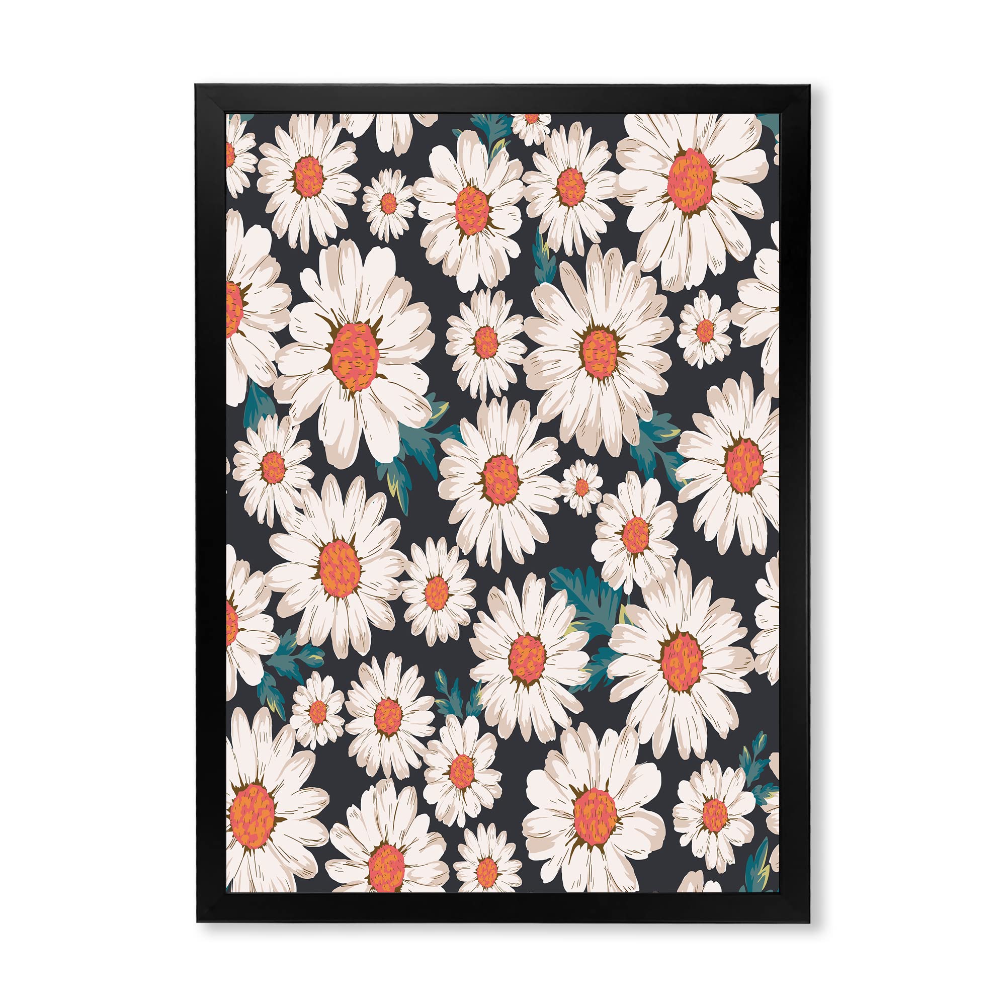 DesignQ Traditional Framed Wall Art - White Daisy Flowers Painting for Home Decor | Perfect for Living Room, Bedroom & Office Wall Decoration