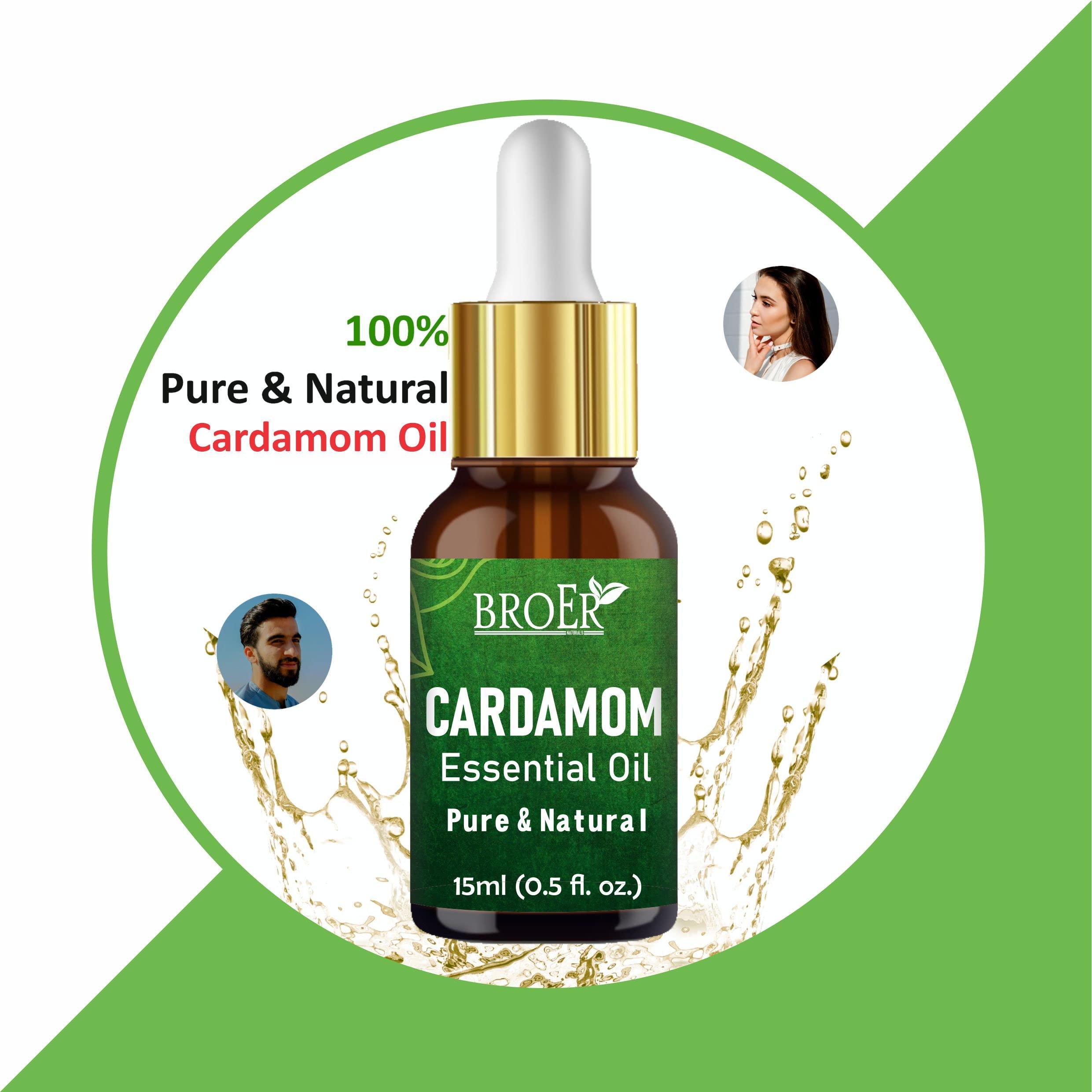 BROER Naturals 100% Pure Cardamom Essential Oil | Undiluted Therapeutic Grade for Skin Care, Hair Growth & Aromatherapy | Cruelty-Free Vegan 15ml | Perfect for Diffusers, Massage & DIY Beauty Products