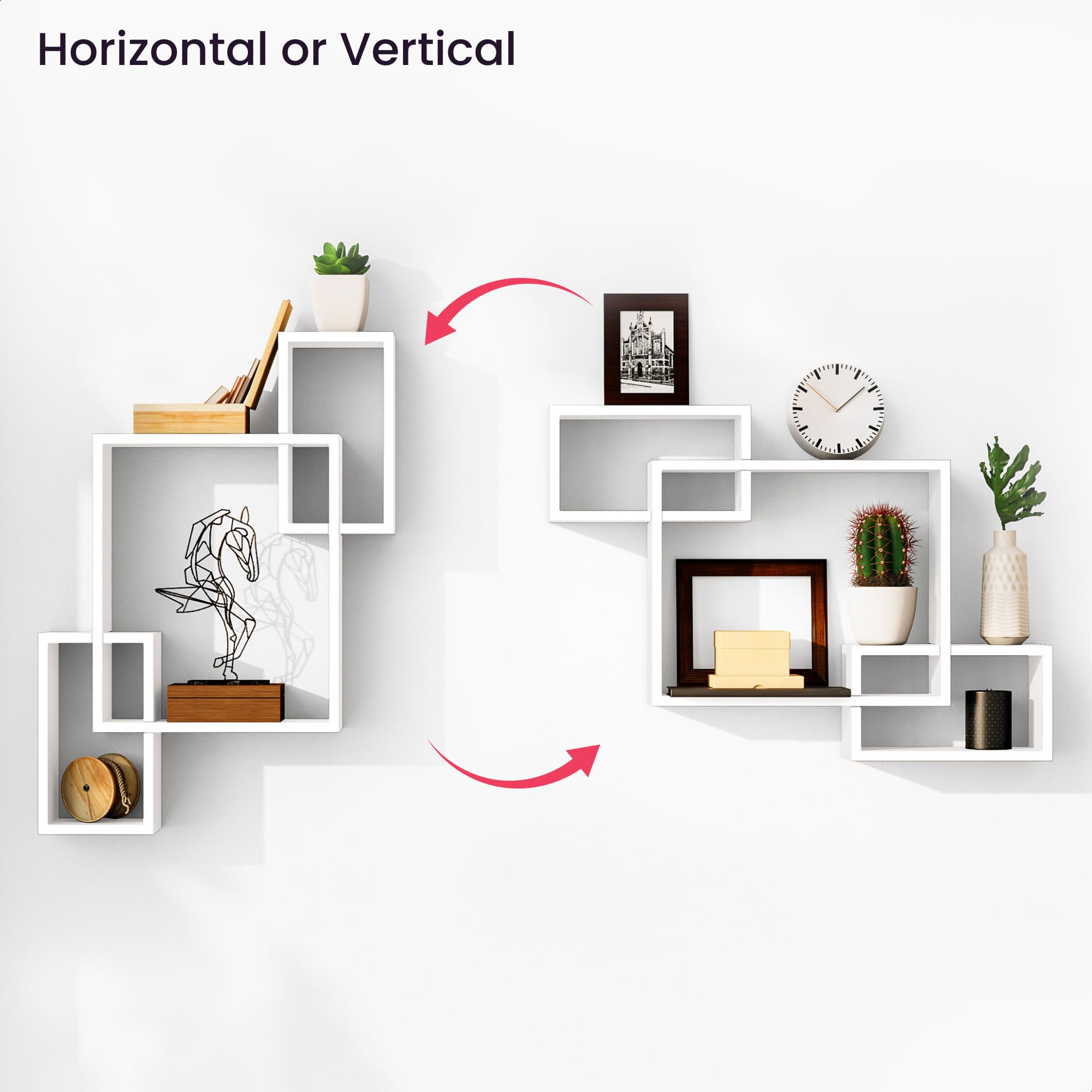 Ballucci Wooden Floating Wall Shelves - Interweave Design for Horizontal & Vertical Display, 26