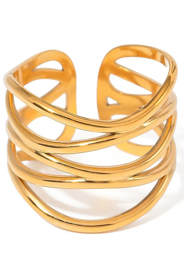 Trendy Wavy Line Stainless Steel Open Ring for Women - Minimalist Stackable Dainty Jewelry - Perfect for Everyday Wear, Layering & Gift Giving